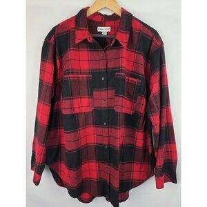 Ava & Viv Women's Flannel Shirt Size XXL Red Plaid Long Sleeve Button Down Top